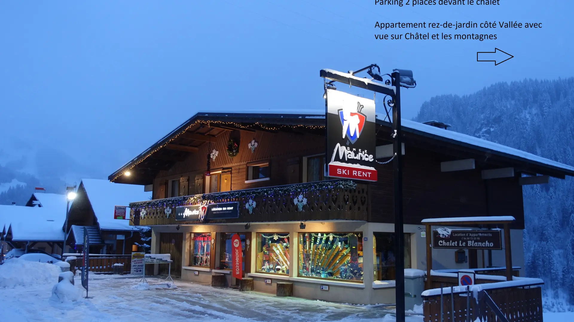 Façade du chalet et magasin de sport