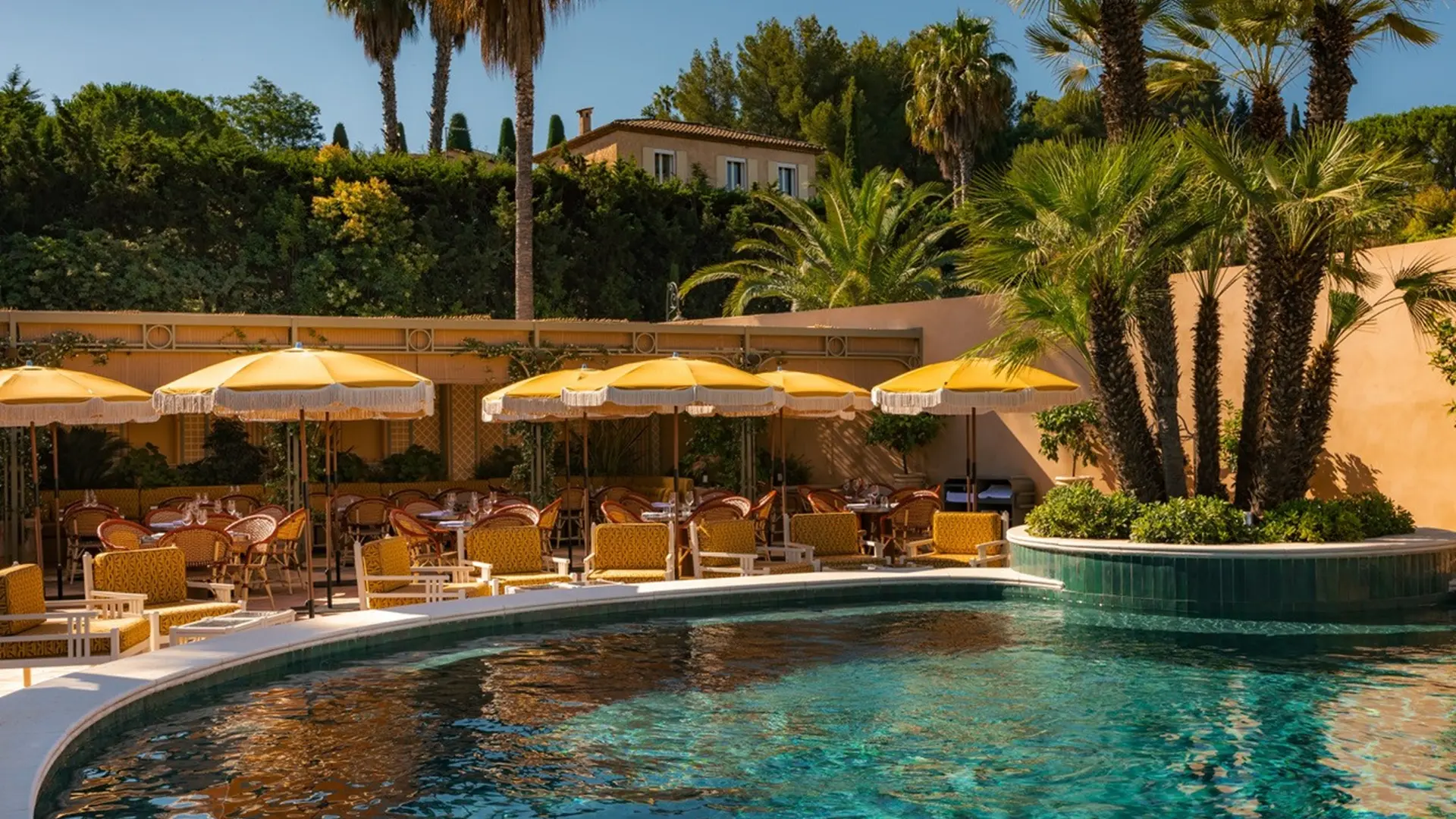 Piscine du restaurant Le Pool de l'hôtel Mas Candille à Mougins