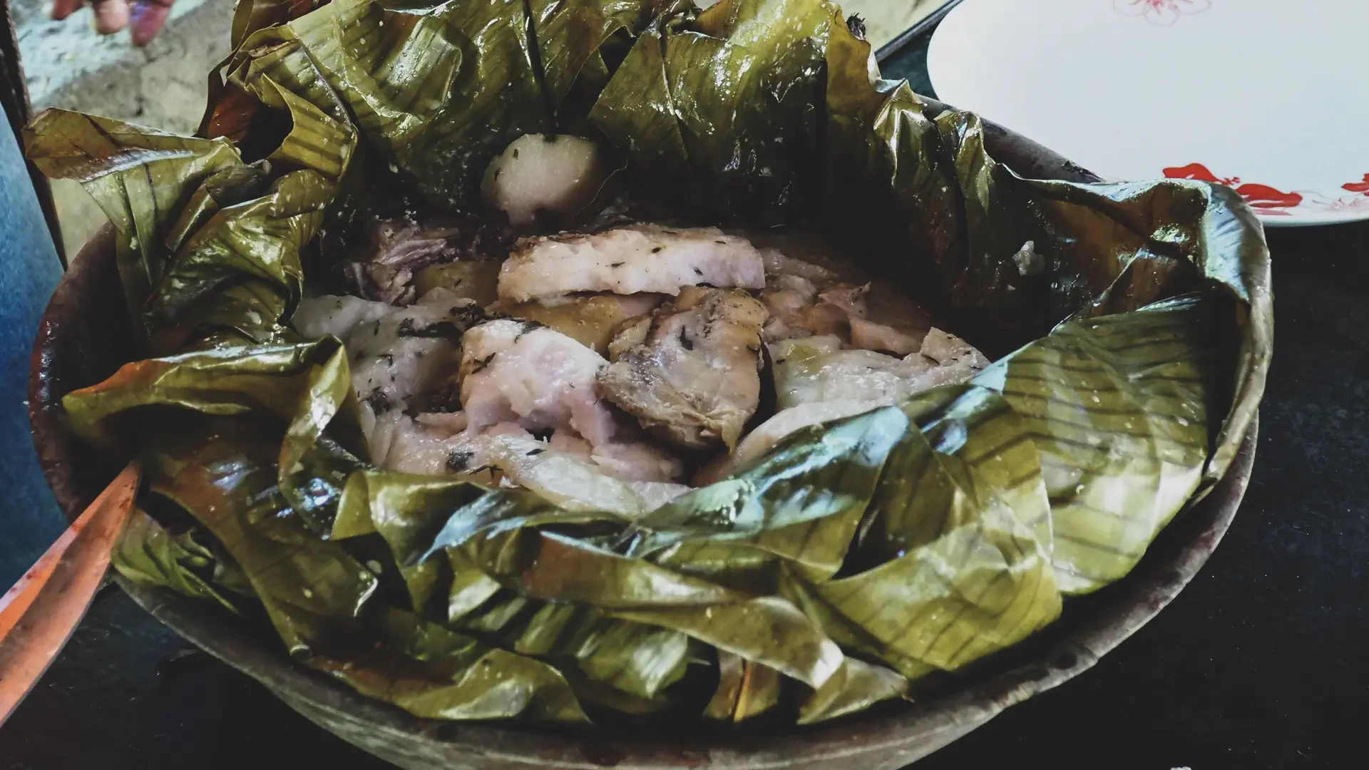 plat, menu, bougna, feuille de bananier