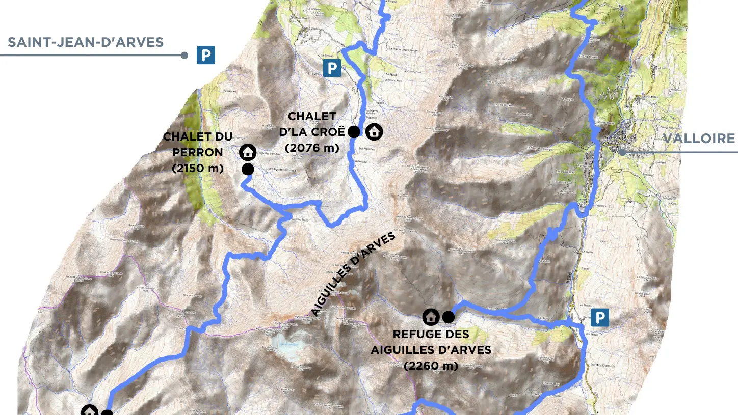 Carte du tour des Aiguilles d'Arves