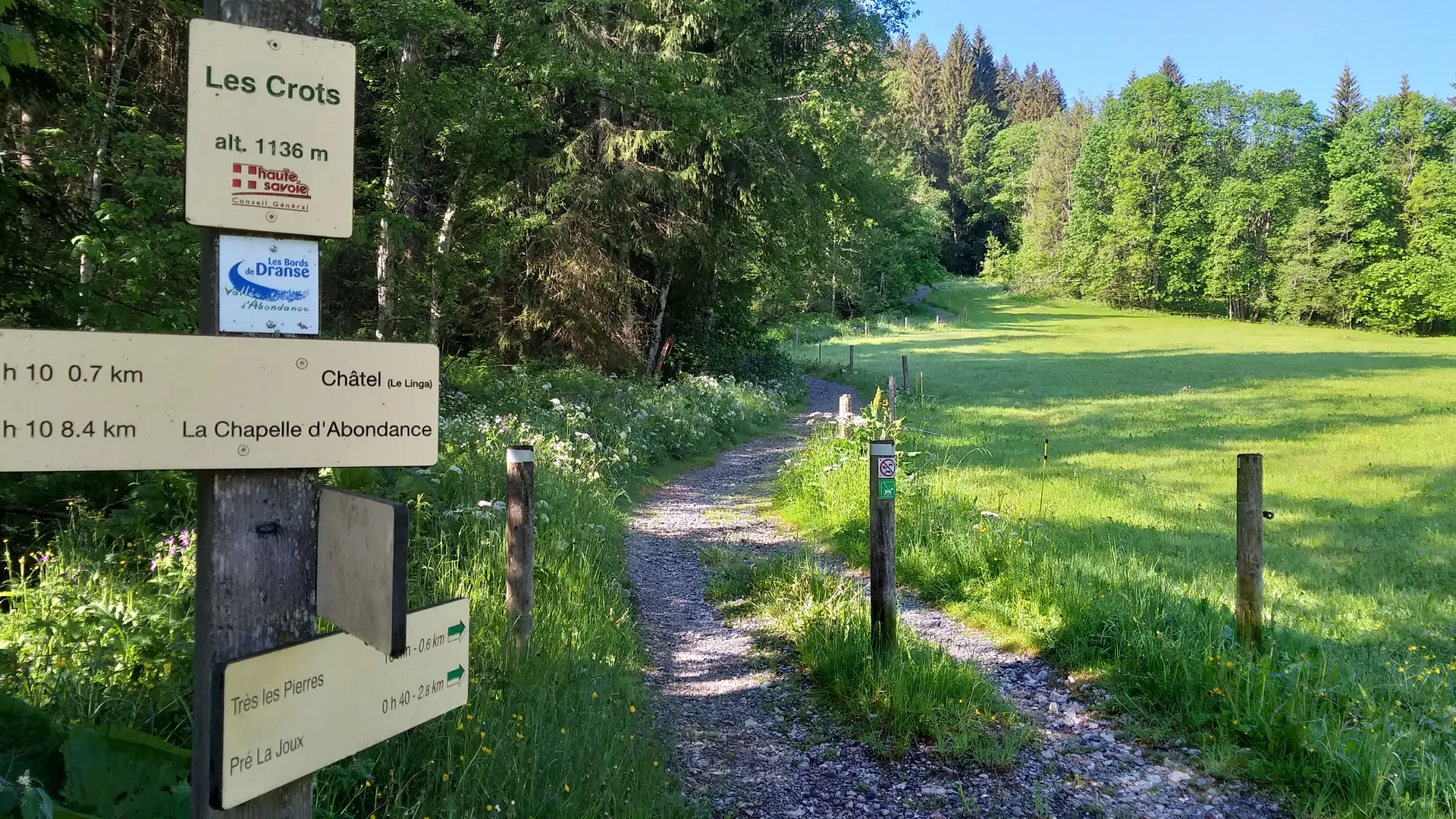 Panneau indicateur du Chemin des Bords de Dranse Les Crots Altitude 1136m