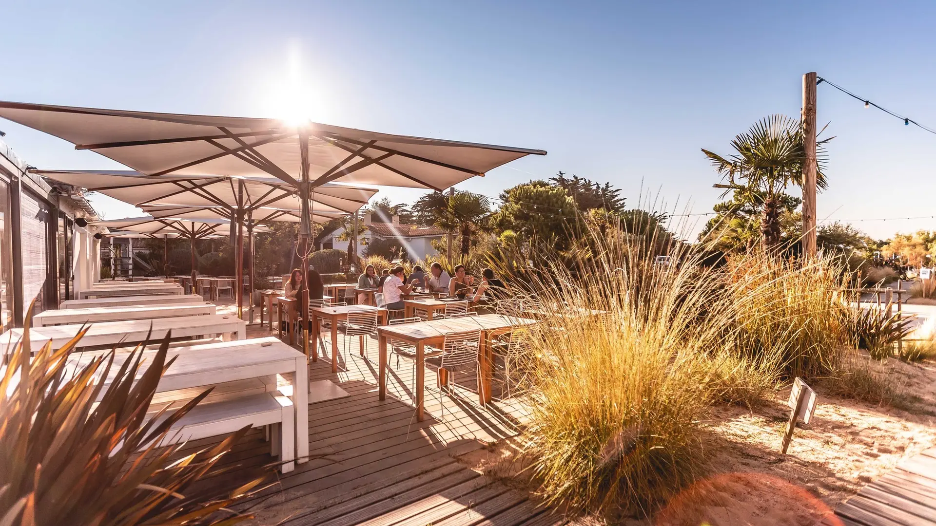 Terrasse du restaurant les pieds dans le sable