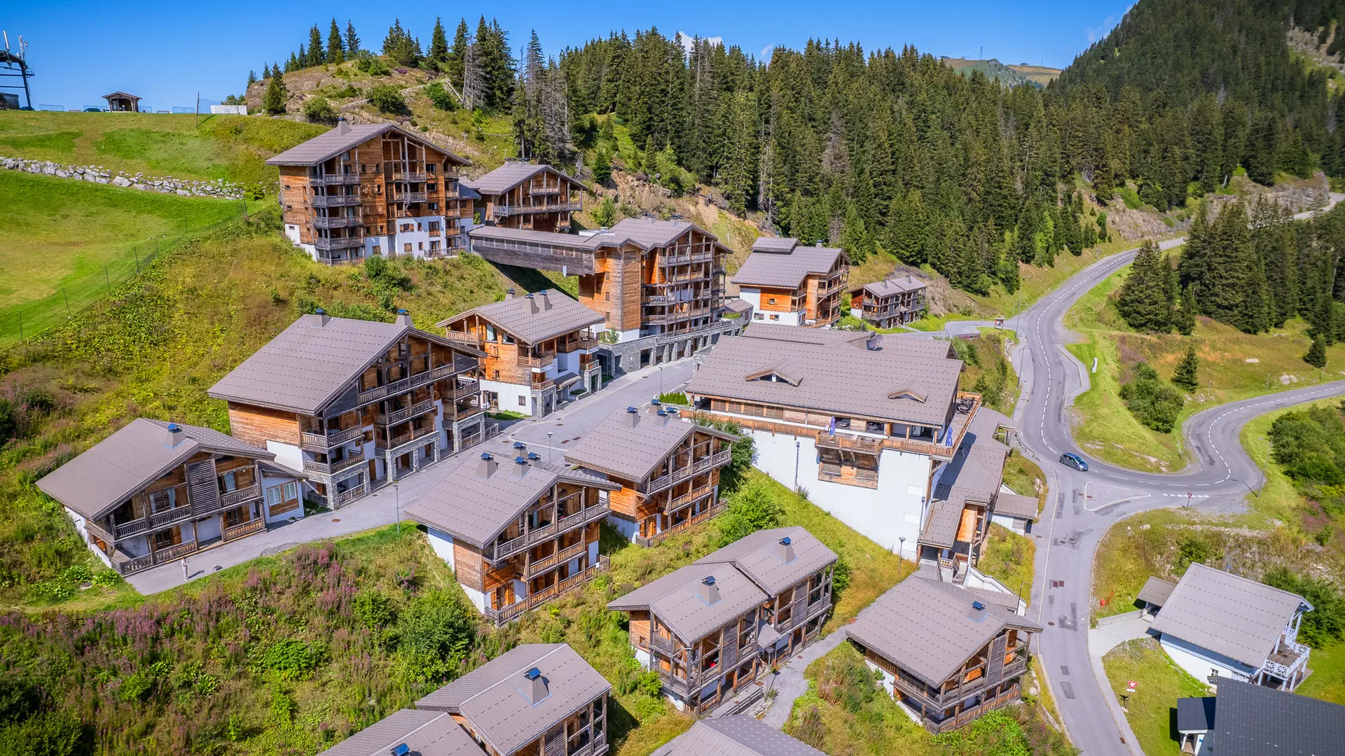 Aerial view of the residence's chalets