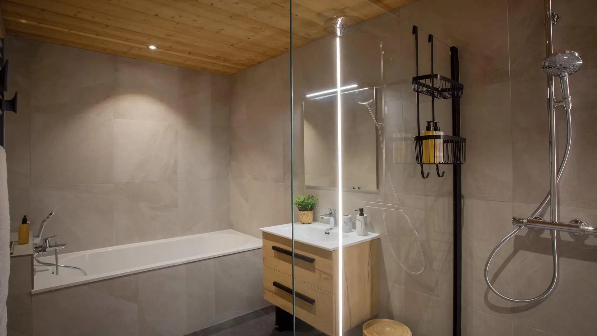Salle de bains avec baigneoire et douche