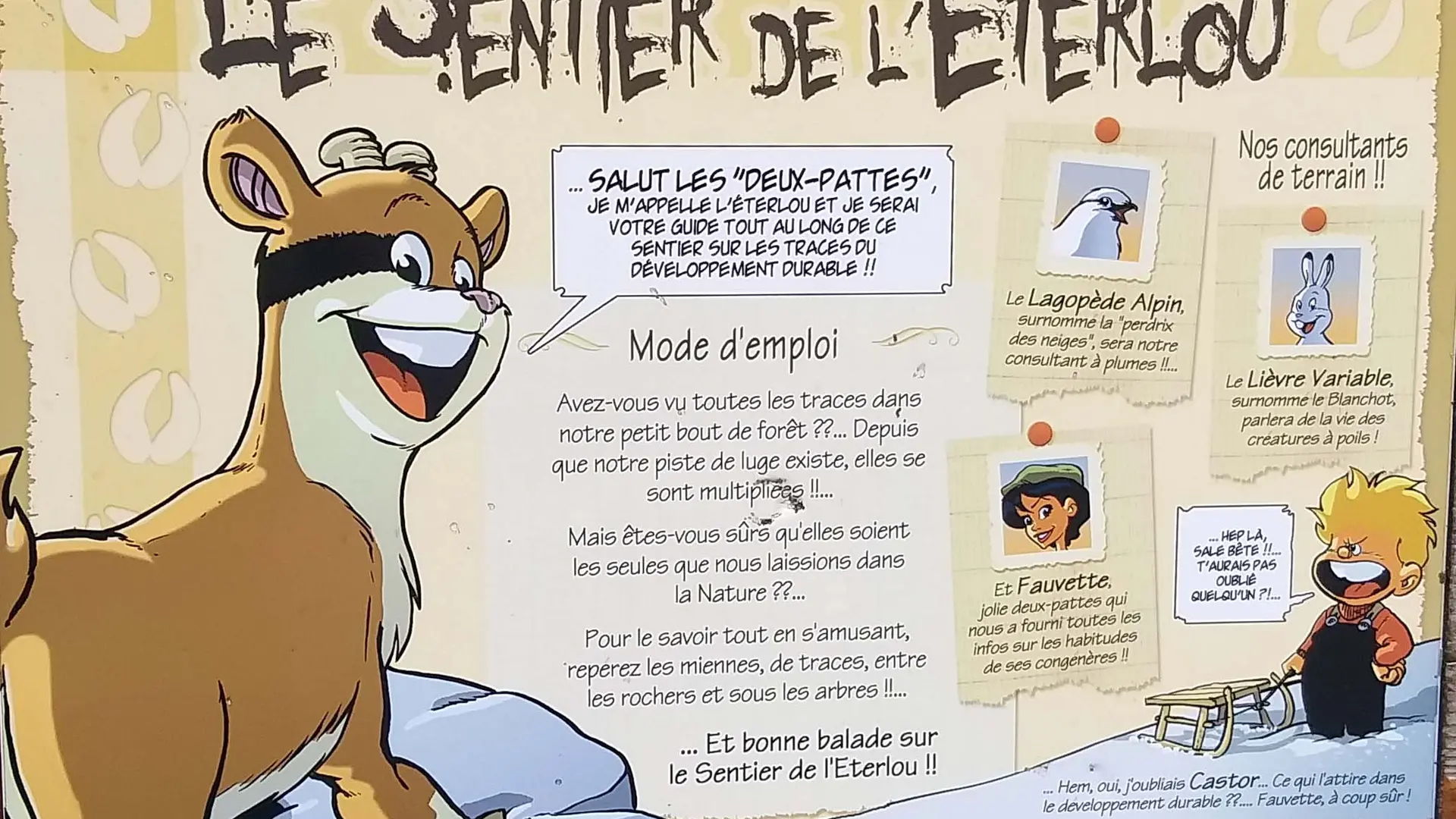 Sentier de l'Éterlou - Départ du sentier à Pré la Joux Châtel avec la présentation du sentier.