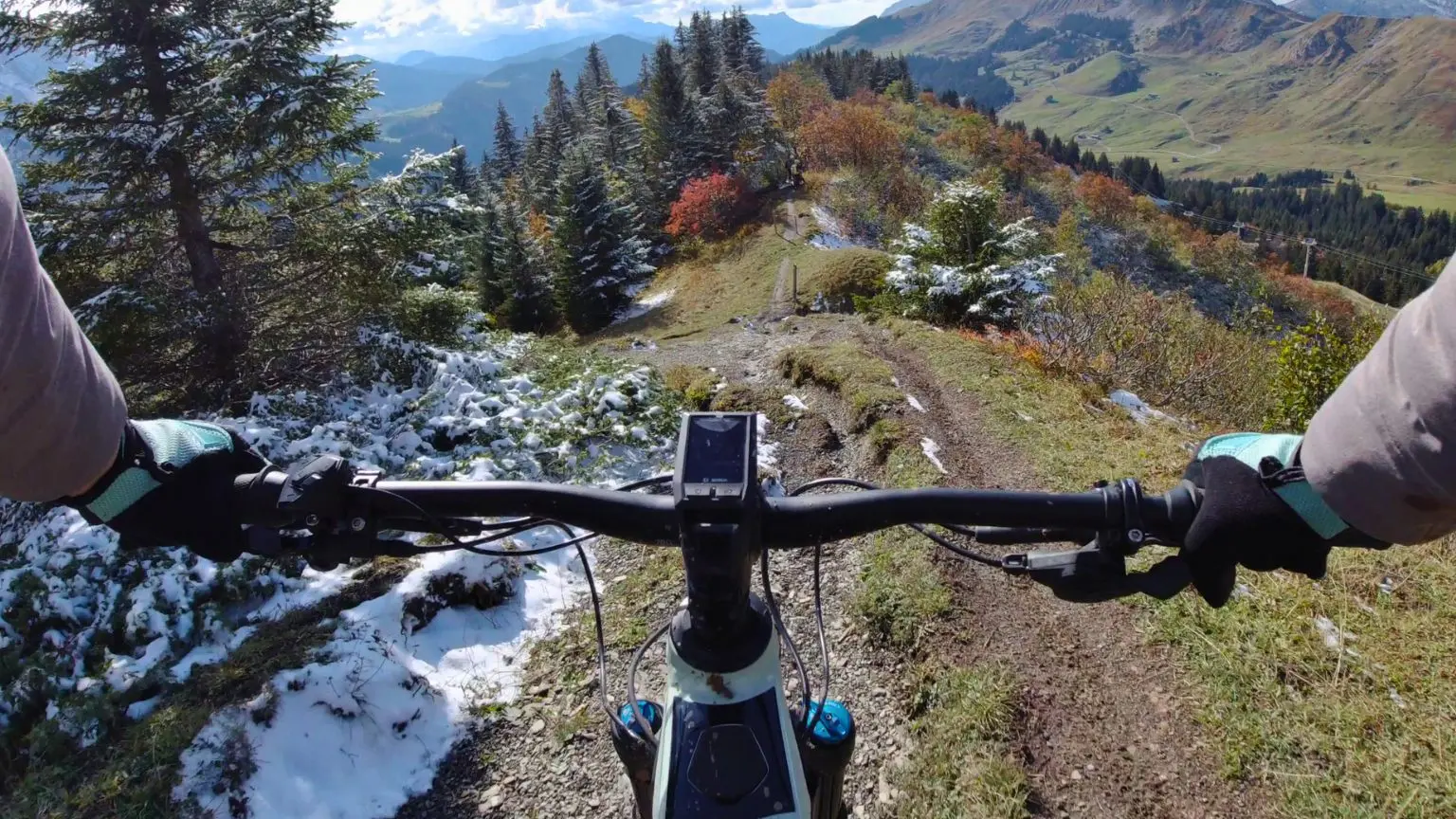 vue d'un guidon de VTT sur un sentier