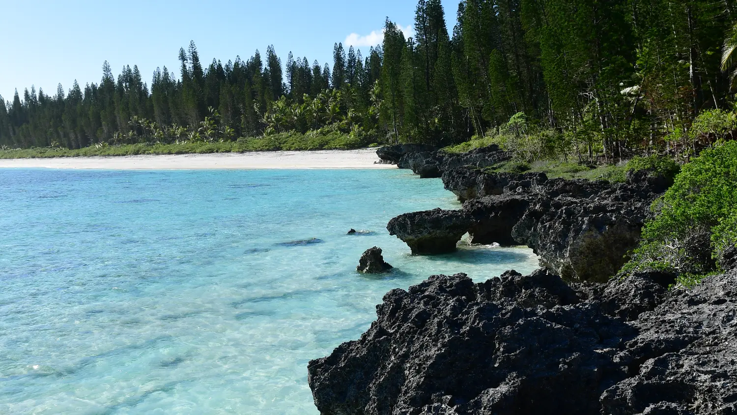 Coral rocks, Shini beach in the background