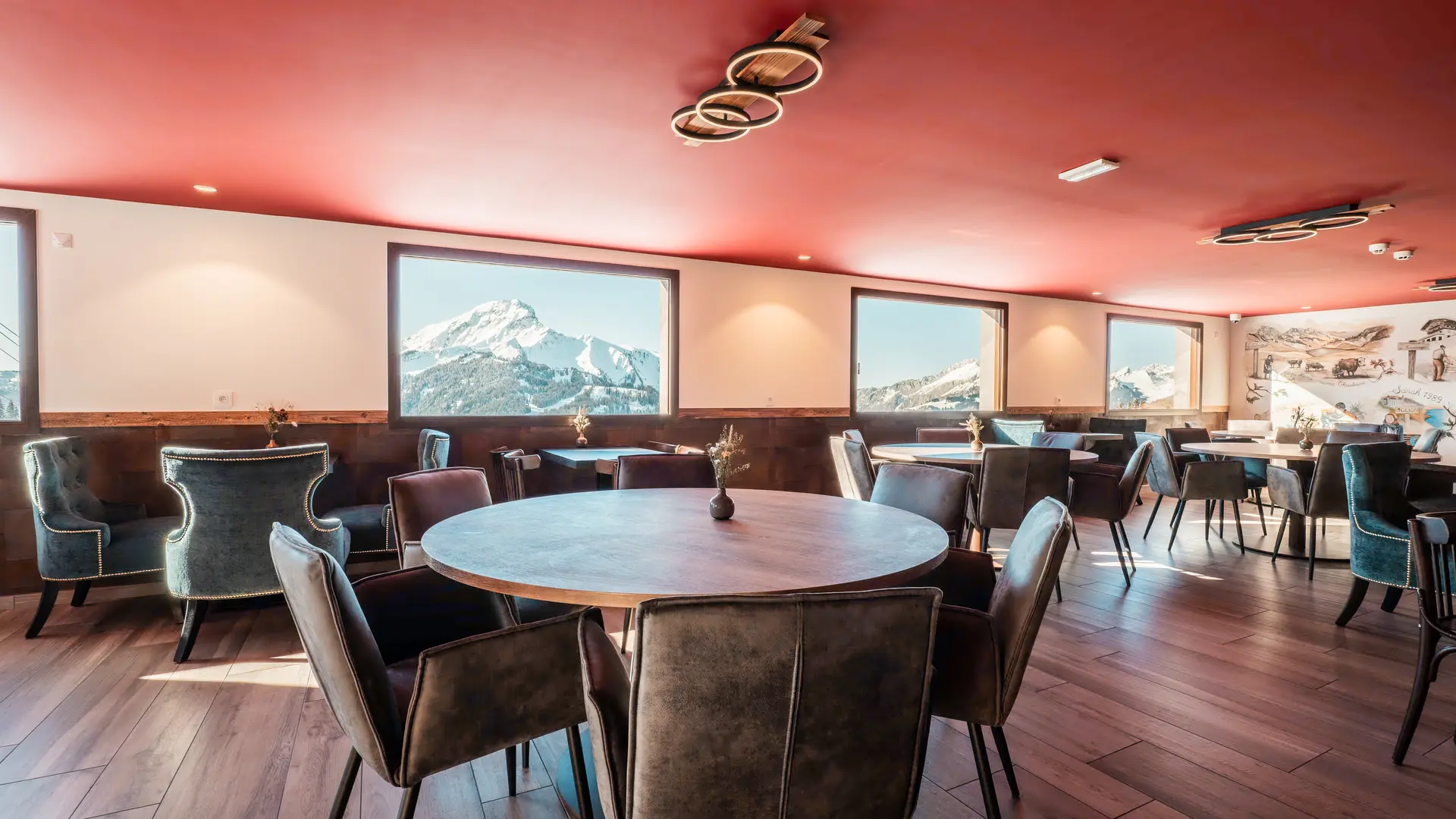 Tables, chairs and winter view