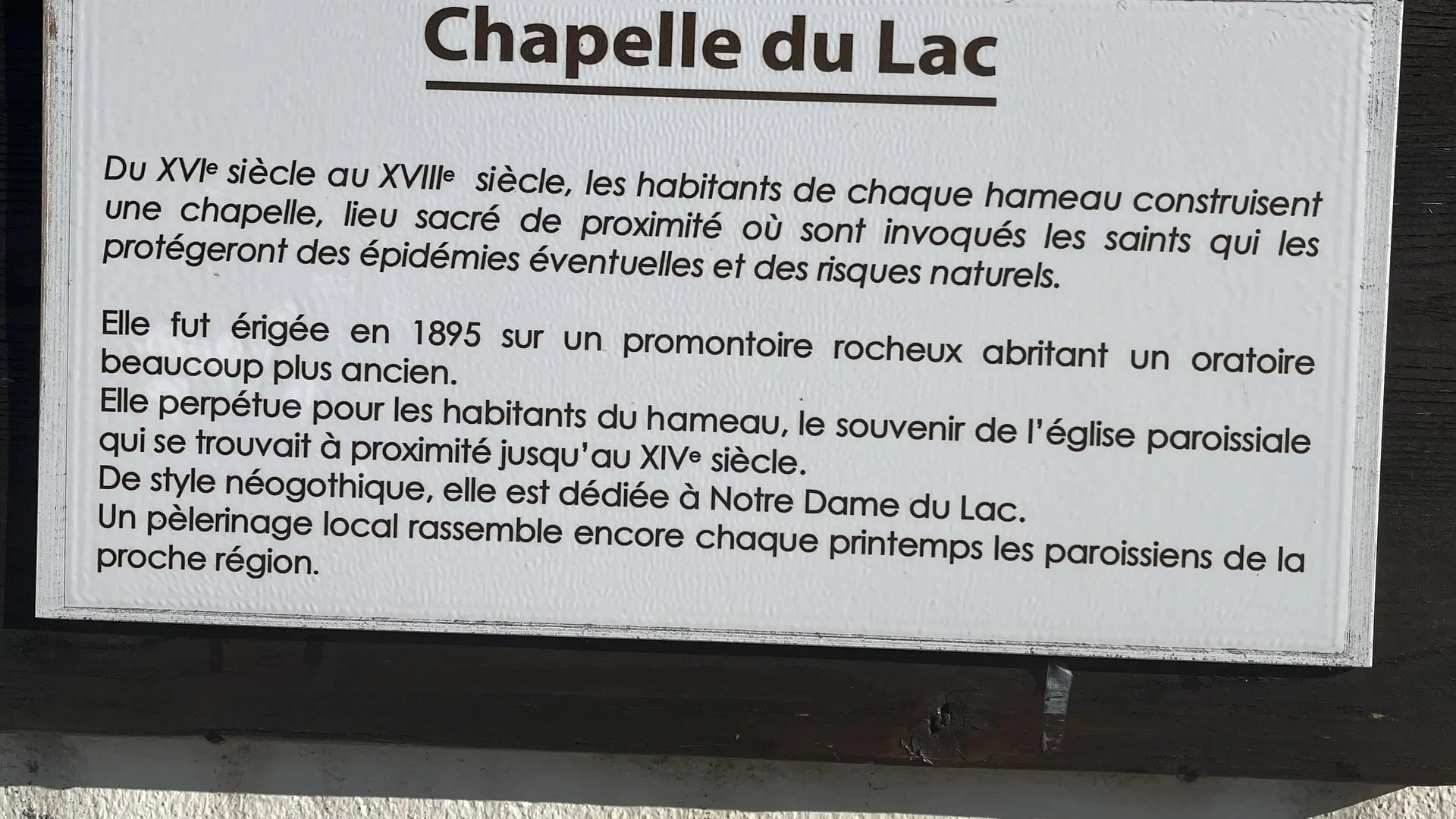 Histoire Chapelle Le lAc