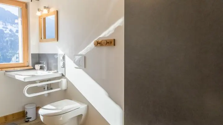 Douche/WC et lavabo qui convient pour personne à mobilité réduite