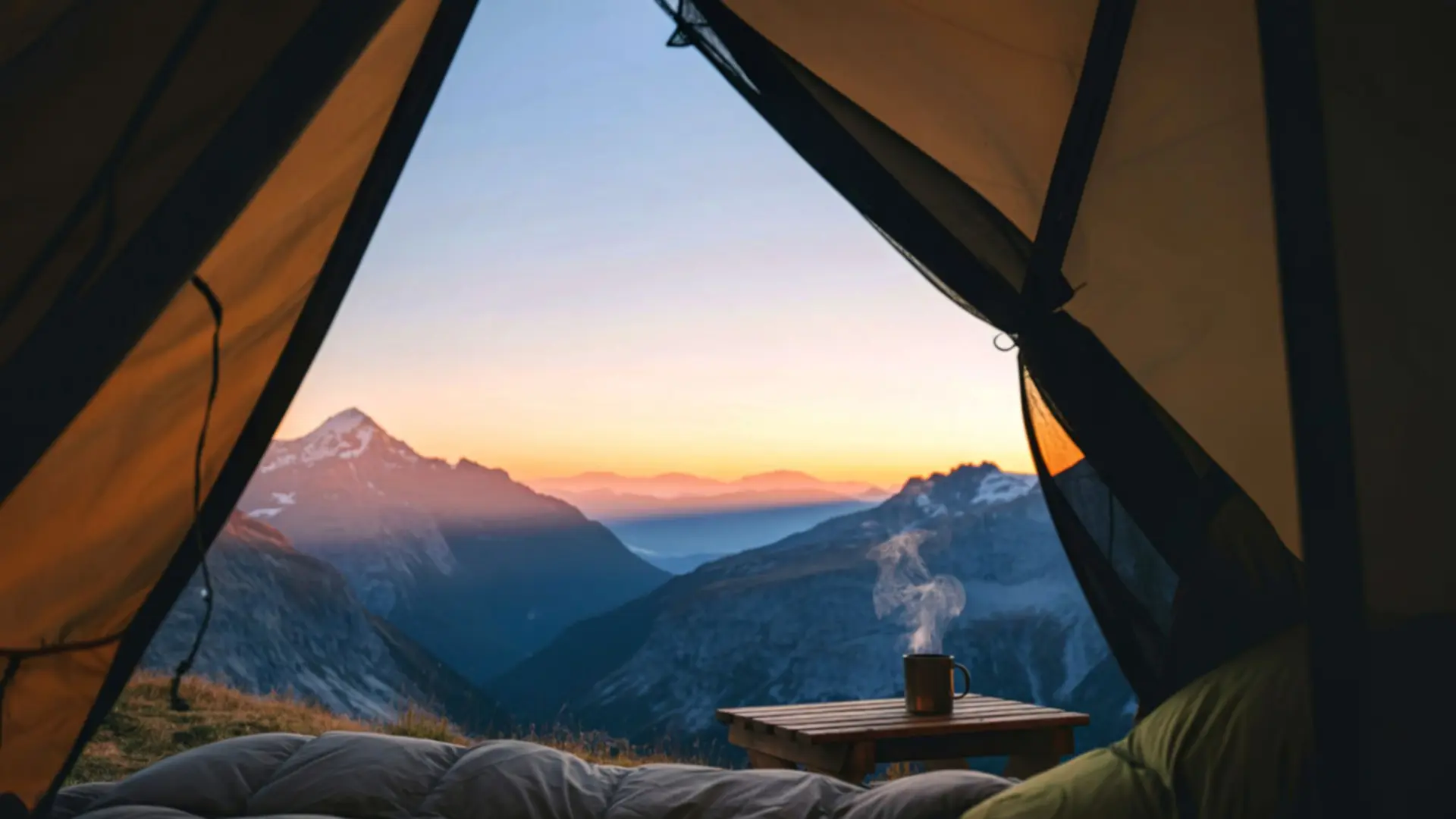 vue sur les montagnes depuis la tente de bivouac