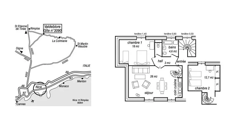 Gîte Les Mianes n°1-Le plan du Gîte-Valdeblore-Gîtes de France des Alpes-Maritimes