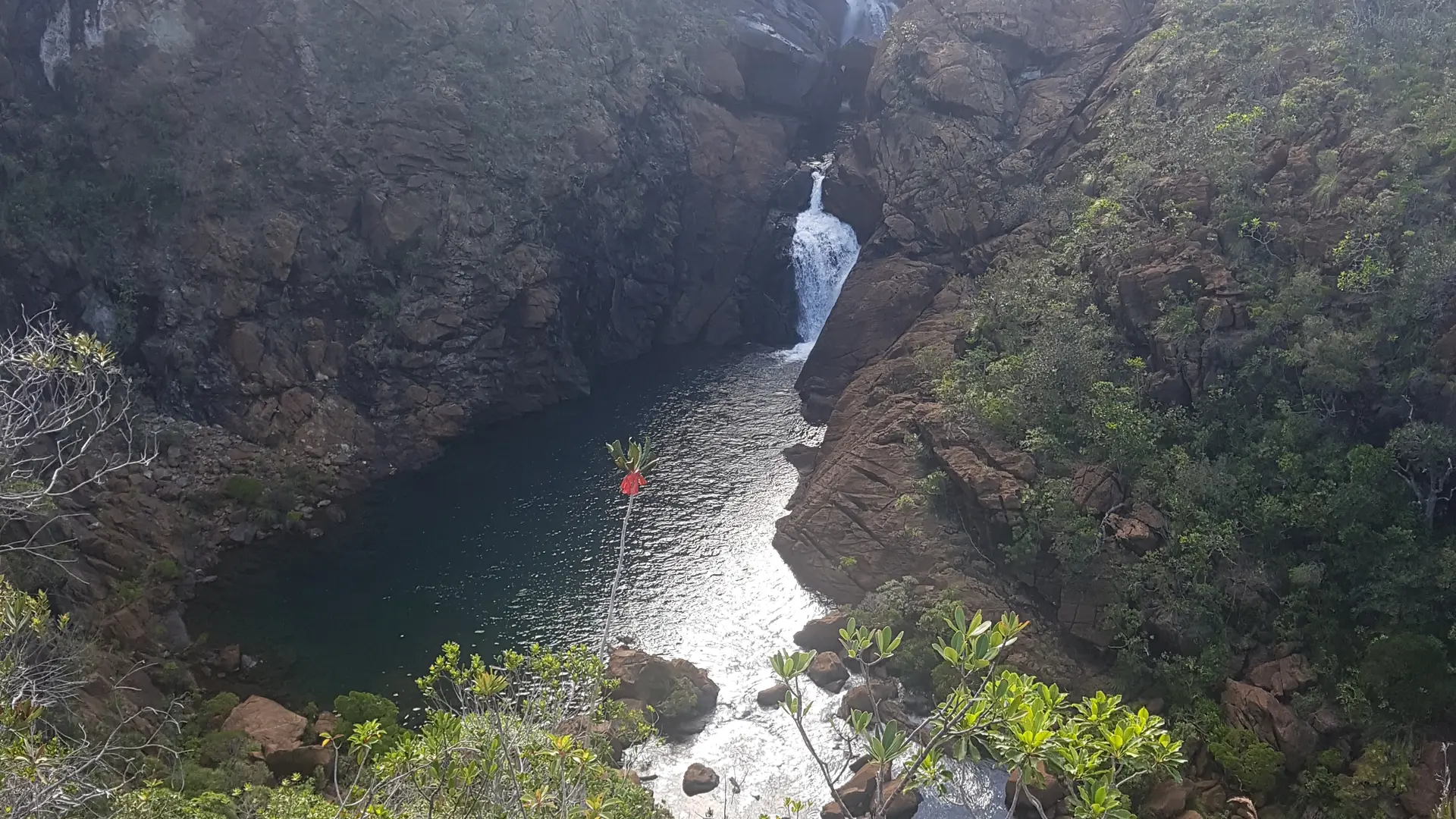 Vue en hauteur du bassin et de la Cascade Camille !