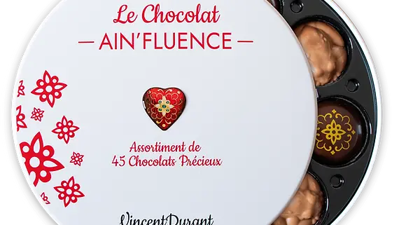 Coffret Ainfluence: assortiment de 45 chocolats avec une touche aindinoise!