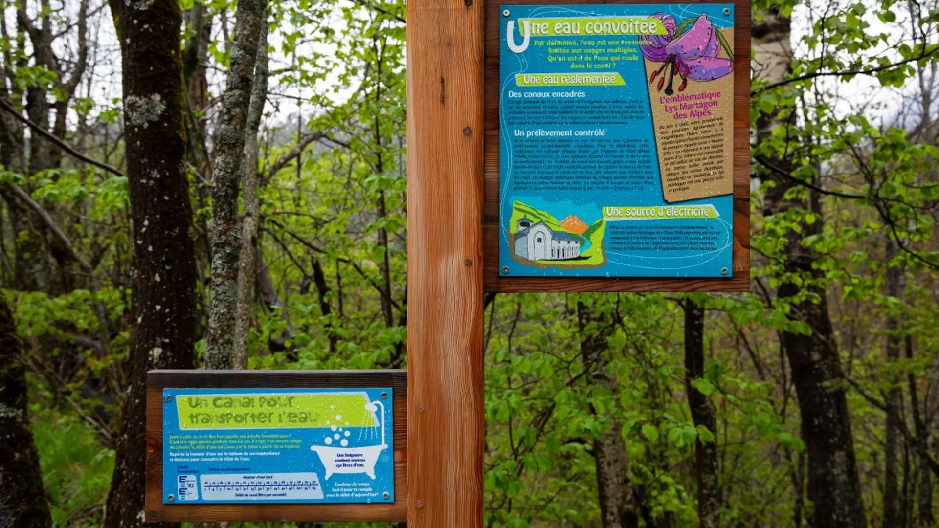 Panneau explicatif sur le sentier des canaux