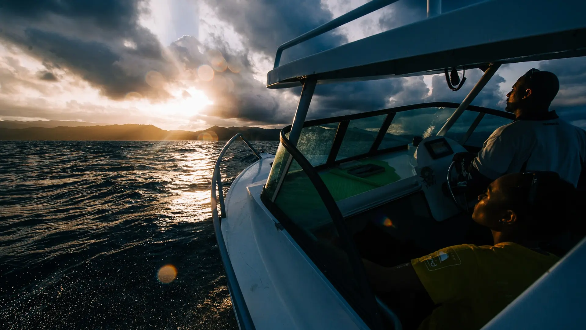 bateau, sunset, tiakan fishing, mer, paysage