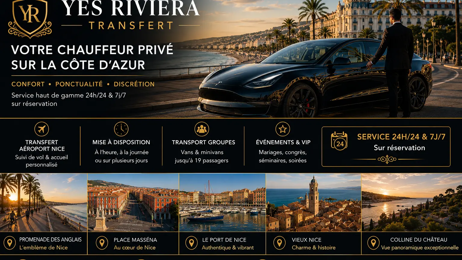Service de chauffeur privé et VTC à Nice – transferts aéroport, mise à disposition et transport premium.