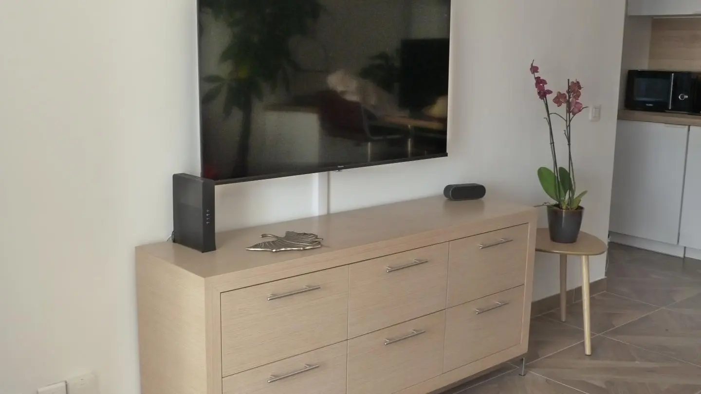 Télé, Wi-Fi, Enceinte JBL Espace salon - Citybreak Le Patricia - Menton - Gîtes de France Alpes-Maritimes
