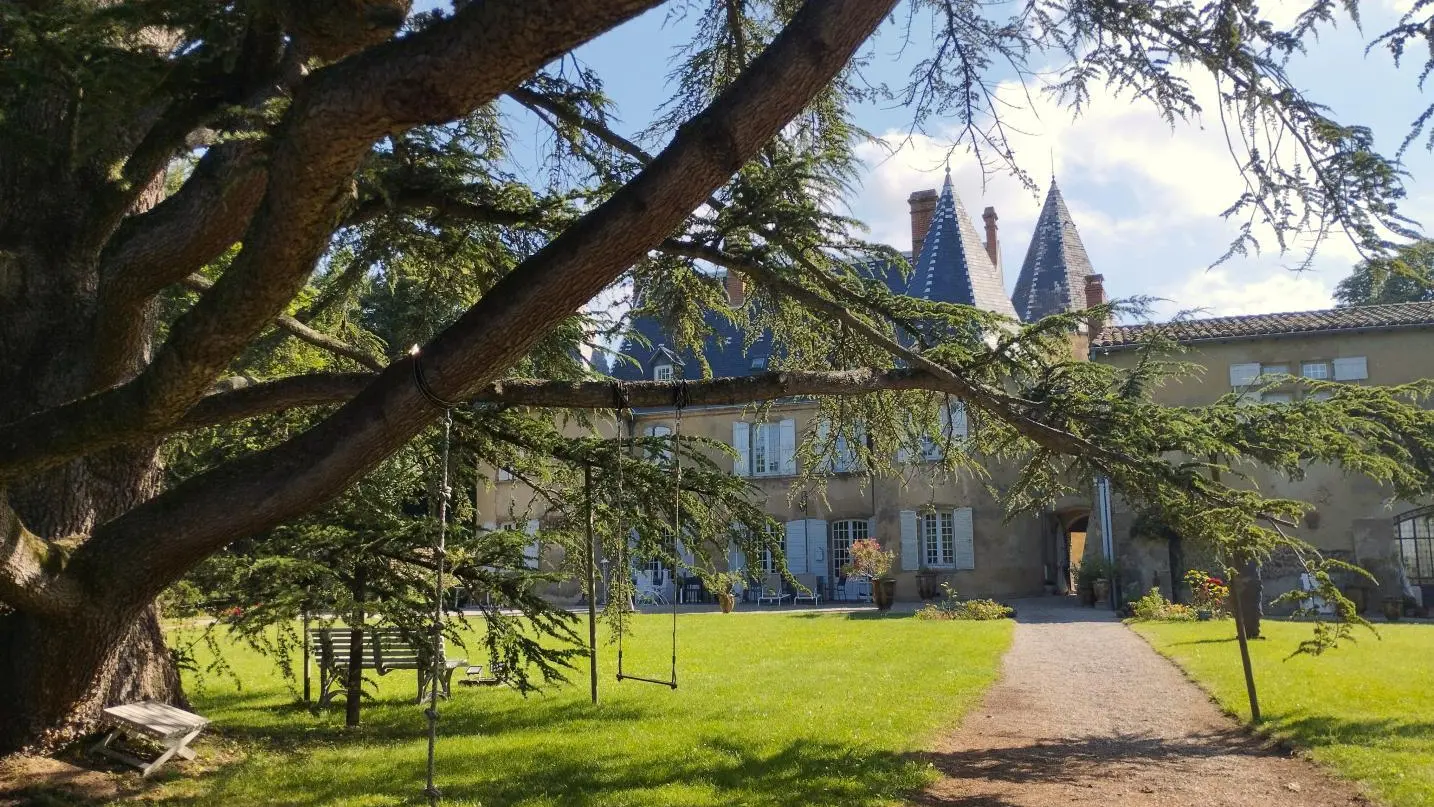 Parc arboré avec vue sur la face ouest du château