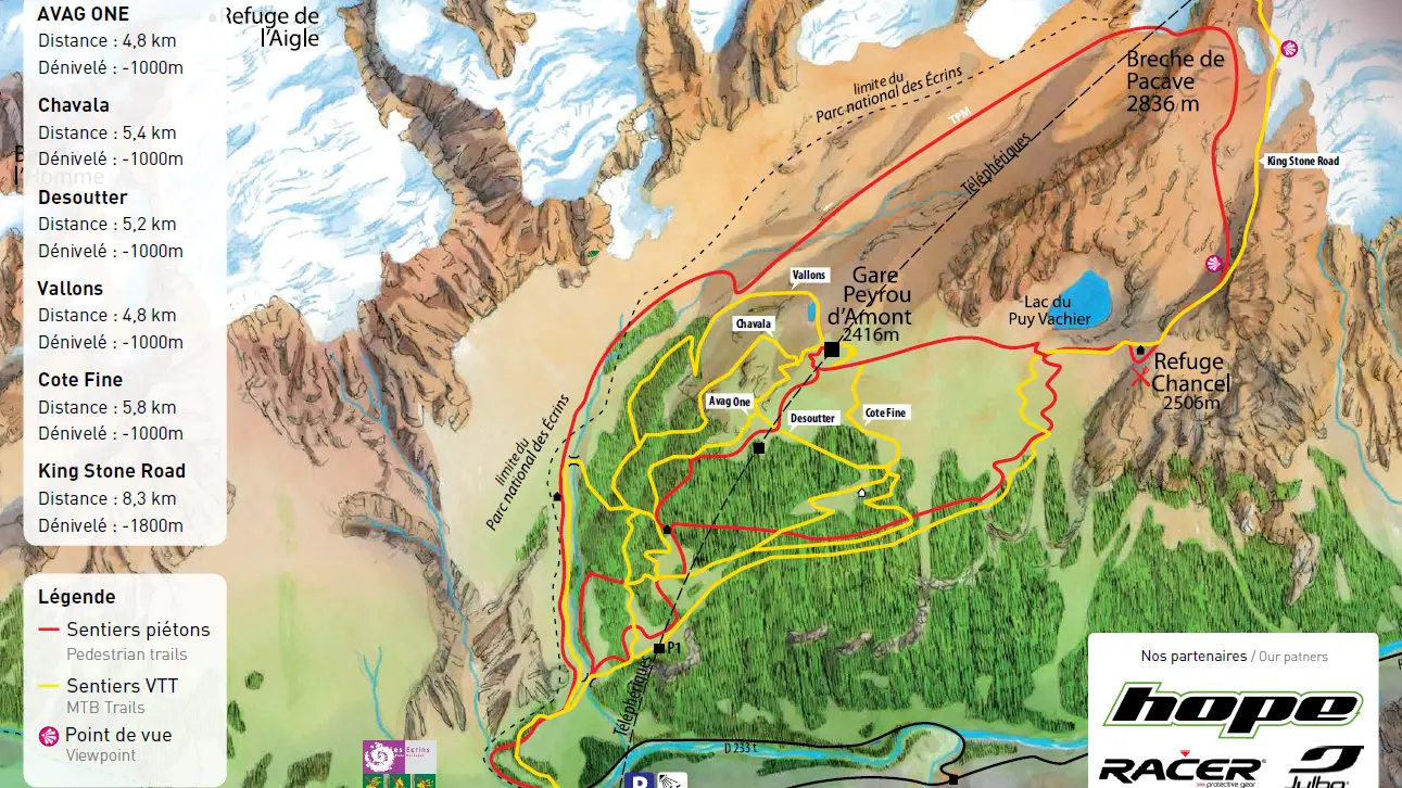 Itinéraires VTT La Grave sous le téléphériques des Glaciers de la Meije, en version papier disponible à la Grave