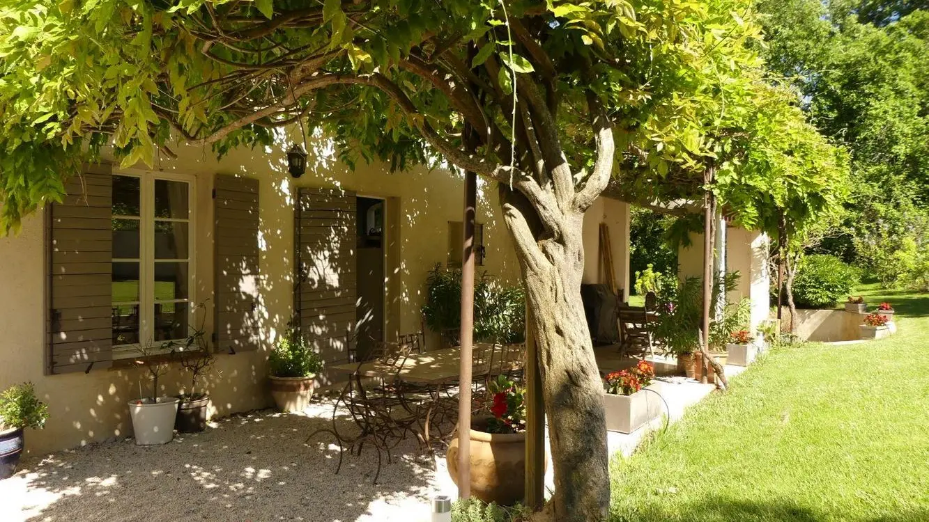 Terrasse sud sous la glycine