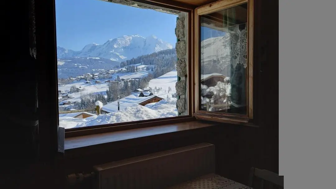 vue sur le Mont-Blanc depuis le séjour de l'appartement