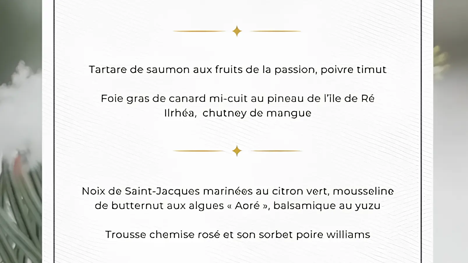 Menu de la Saint Sylvestre 2025