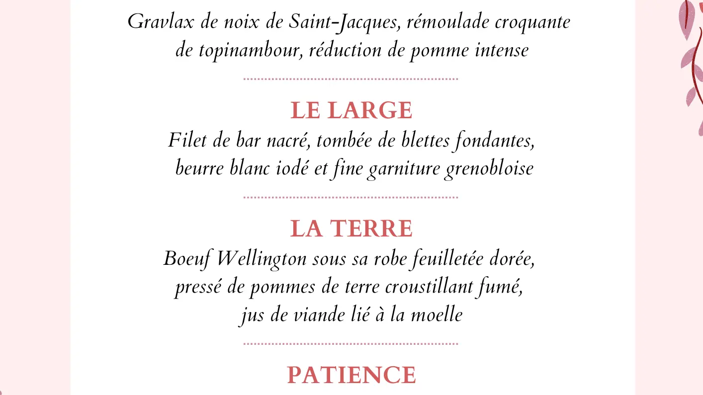Menu de la Saint Valentin