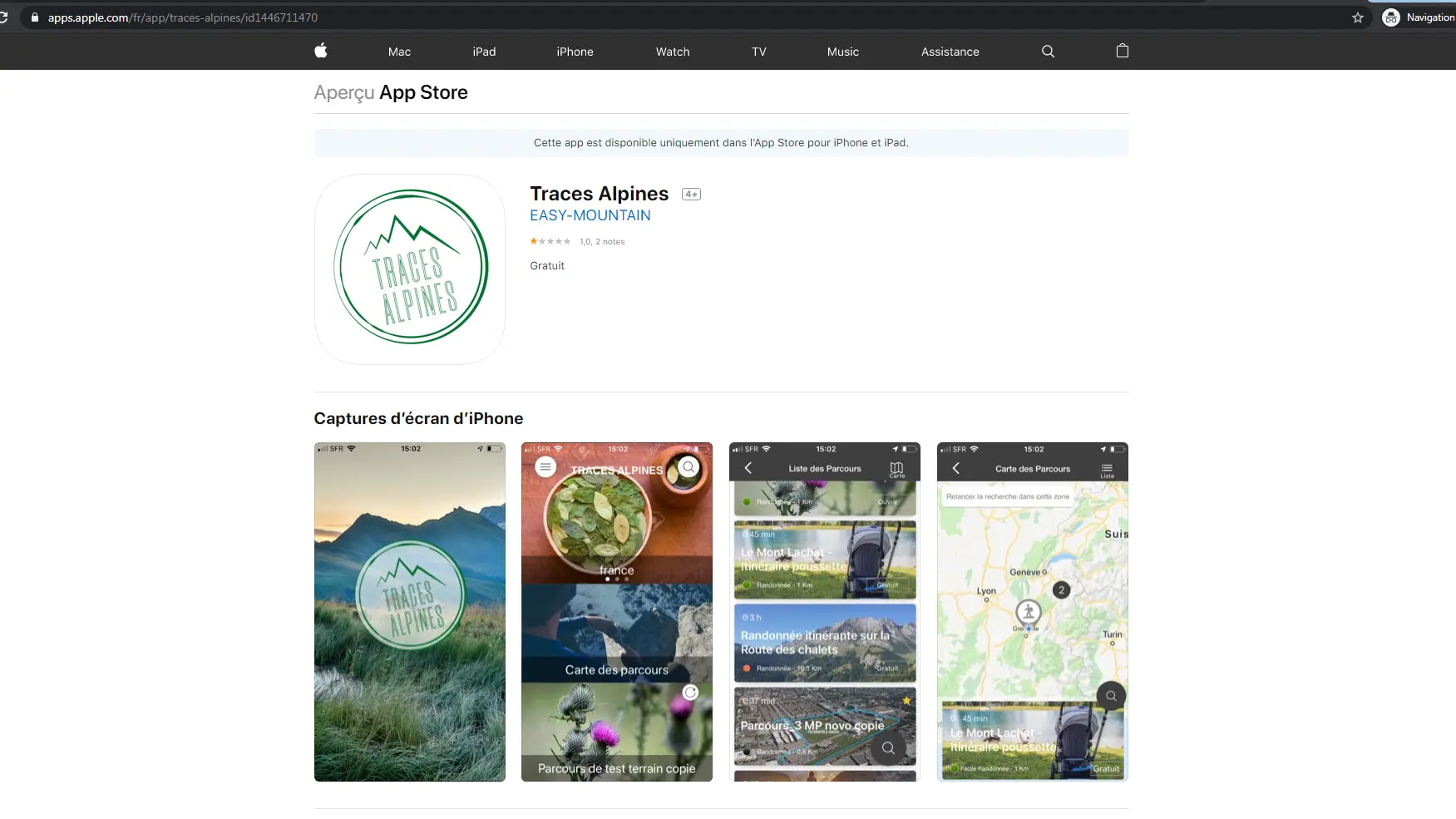 Traces Alpines sur App Store