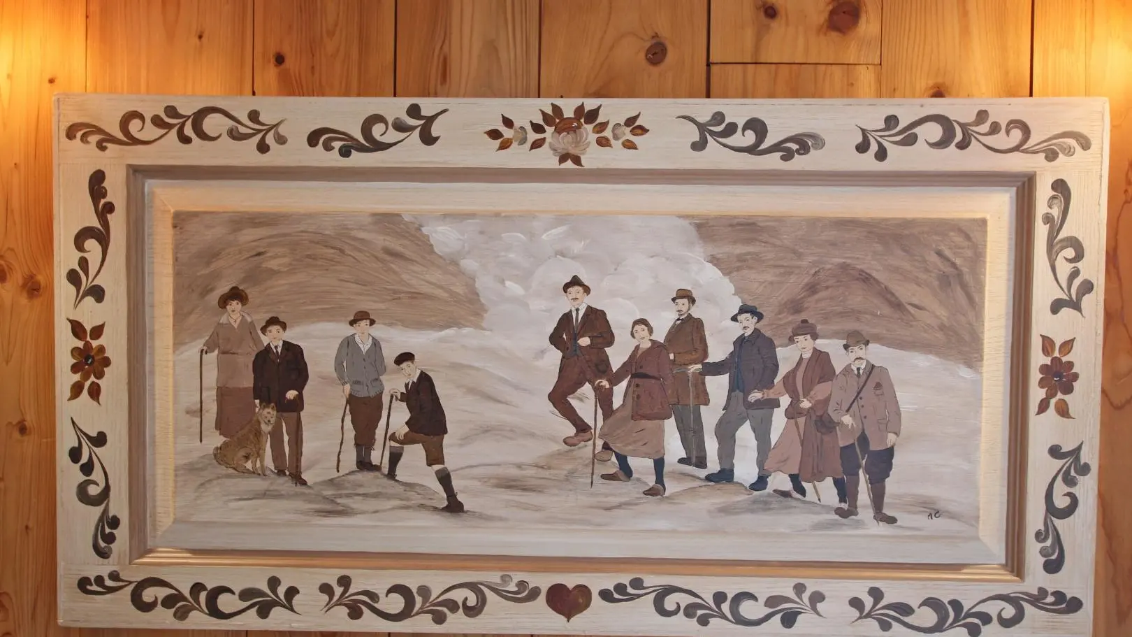 Les anciens guides sur la Mer de Glace. peinture sur bois par Monique
