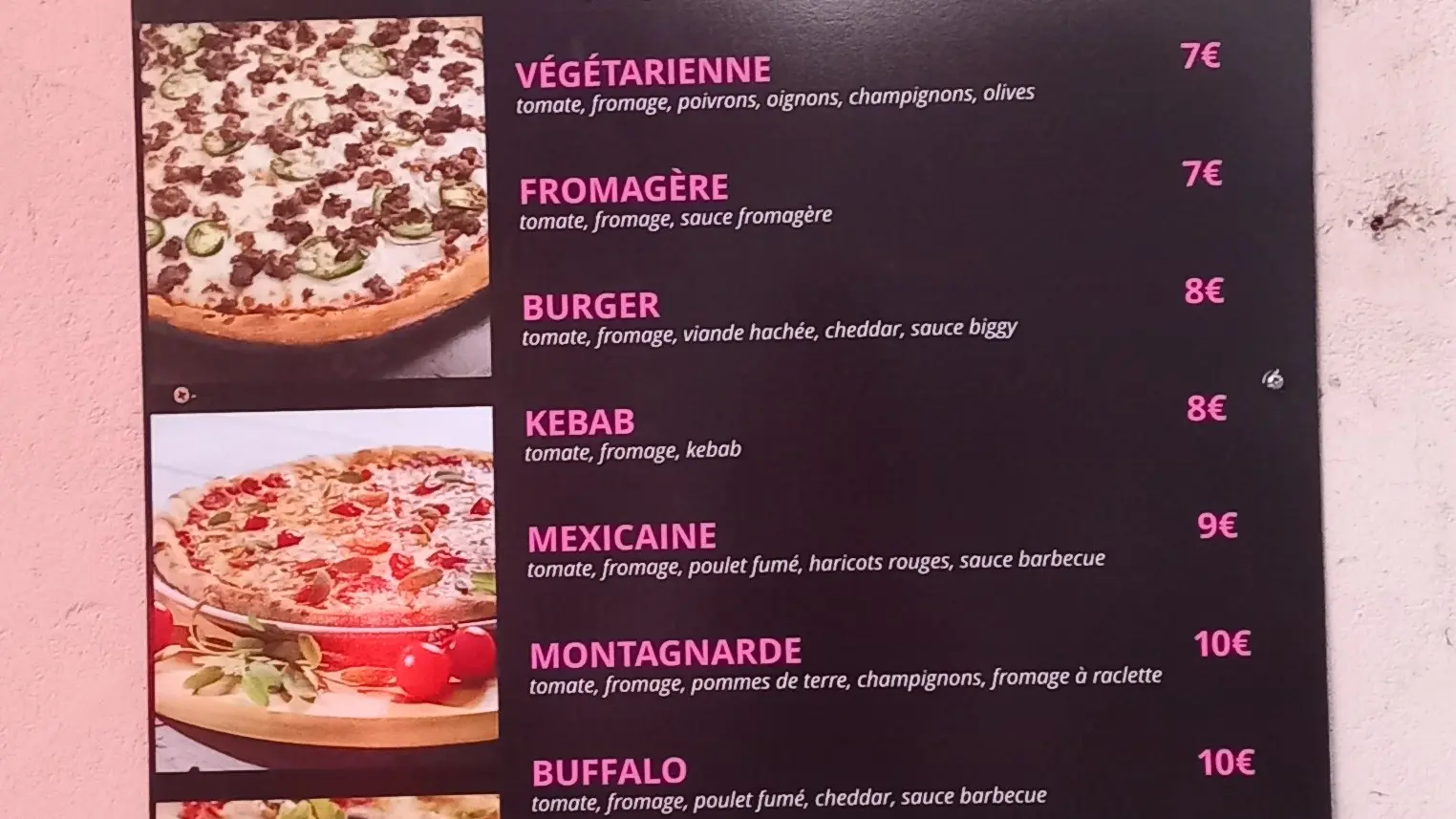 Carte des pizzas