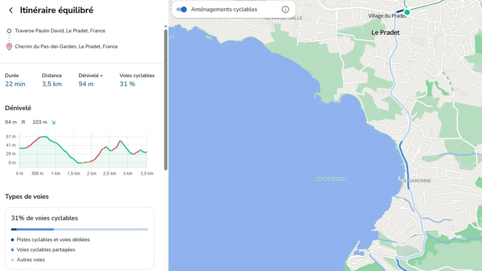 Trajet piste V65 vers camping