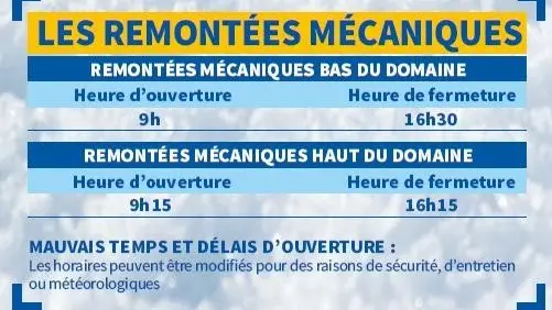 Horaires remontées mécanique Réallon