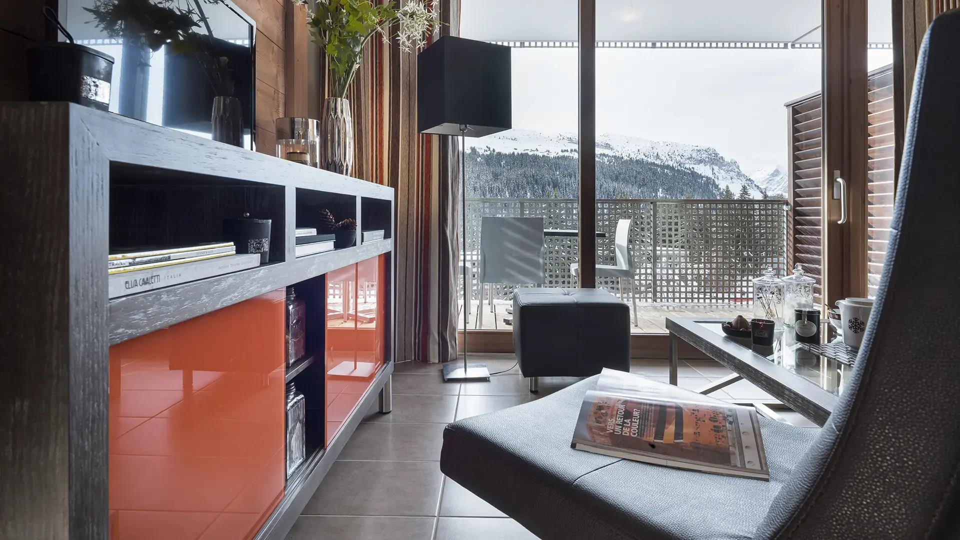 Living room with mountain views