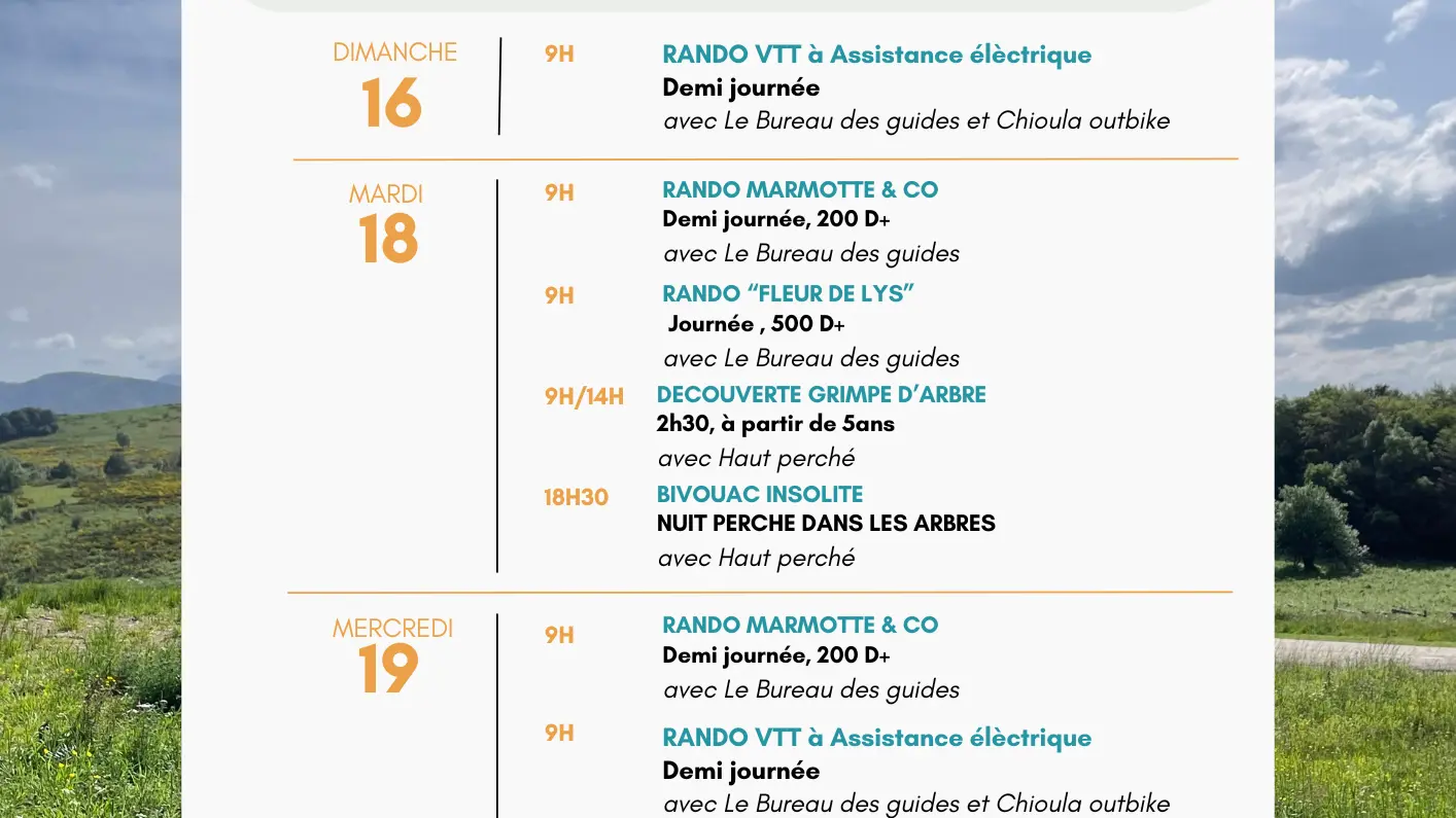 Programme du 16 au 22 août Col du Chioula