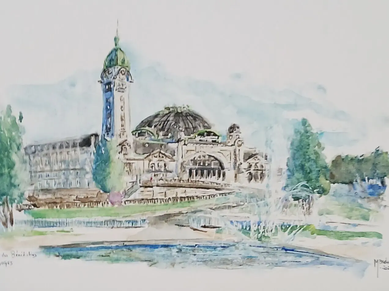 Aquarelle-Gare-des-Benedictins-de-Limoges-carton-entoile-L-38-cm-x-H-24-cm-encadree-dans-caisse-americaine-signee-et-datee-de-2025