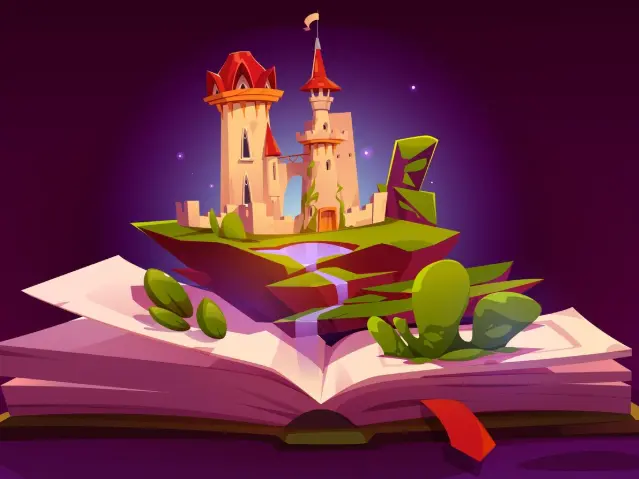 Livre ouvert avec château de conte de fées sur les pages