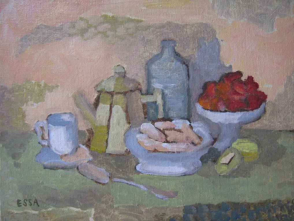 Nature-morte aux fraises et biscuits 27x22