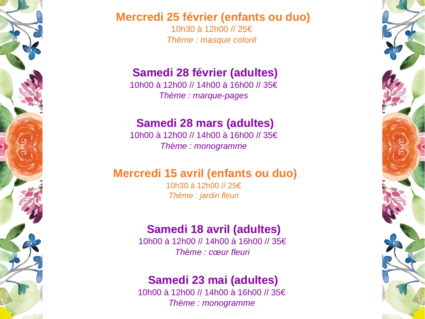 Liste des ateliers