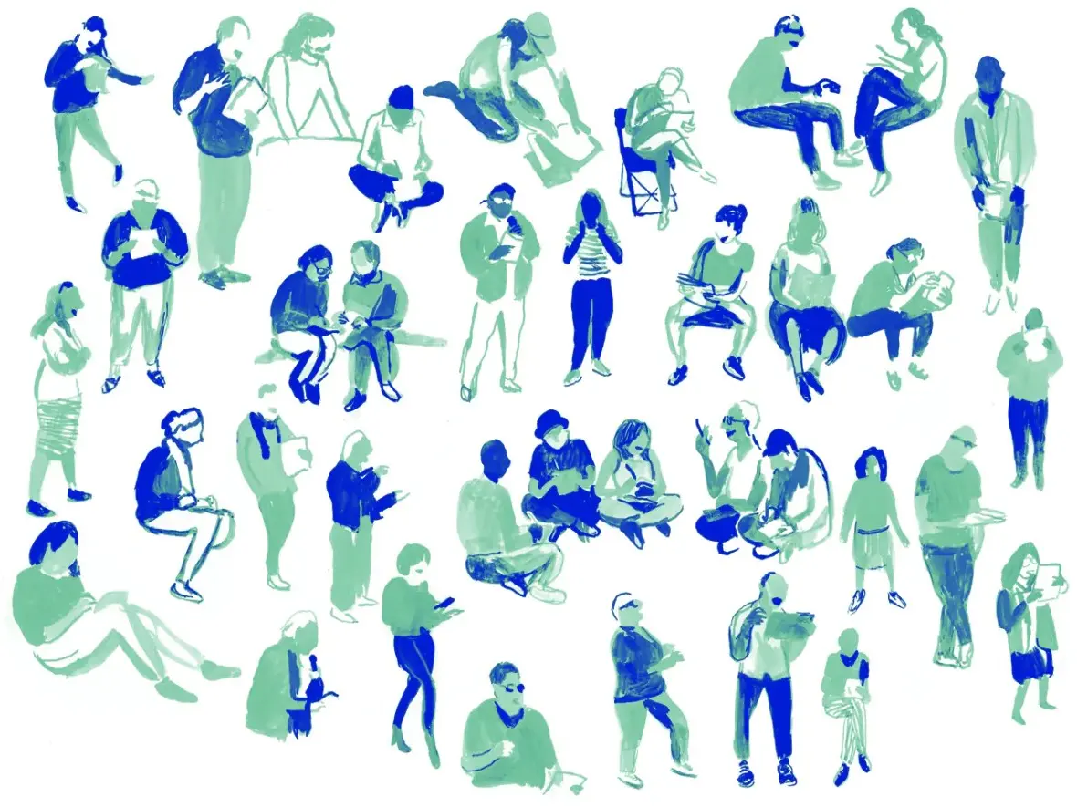 dessin de personnages qui echangent discutent