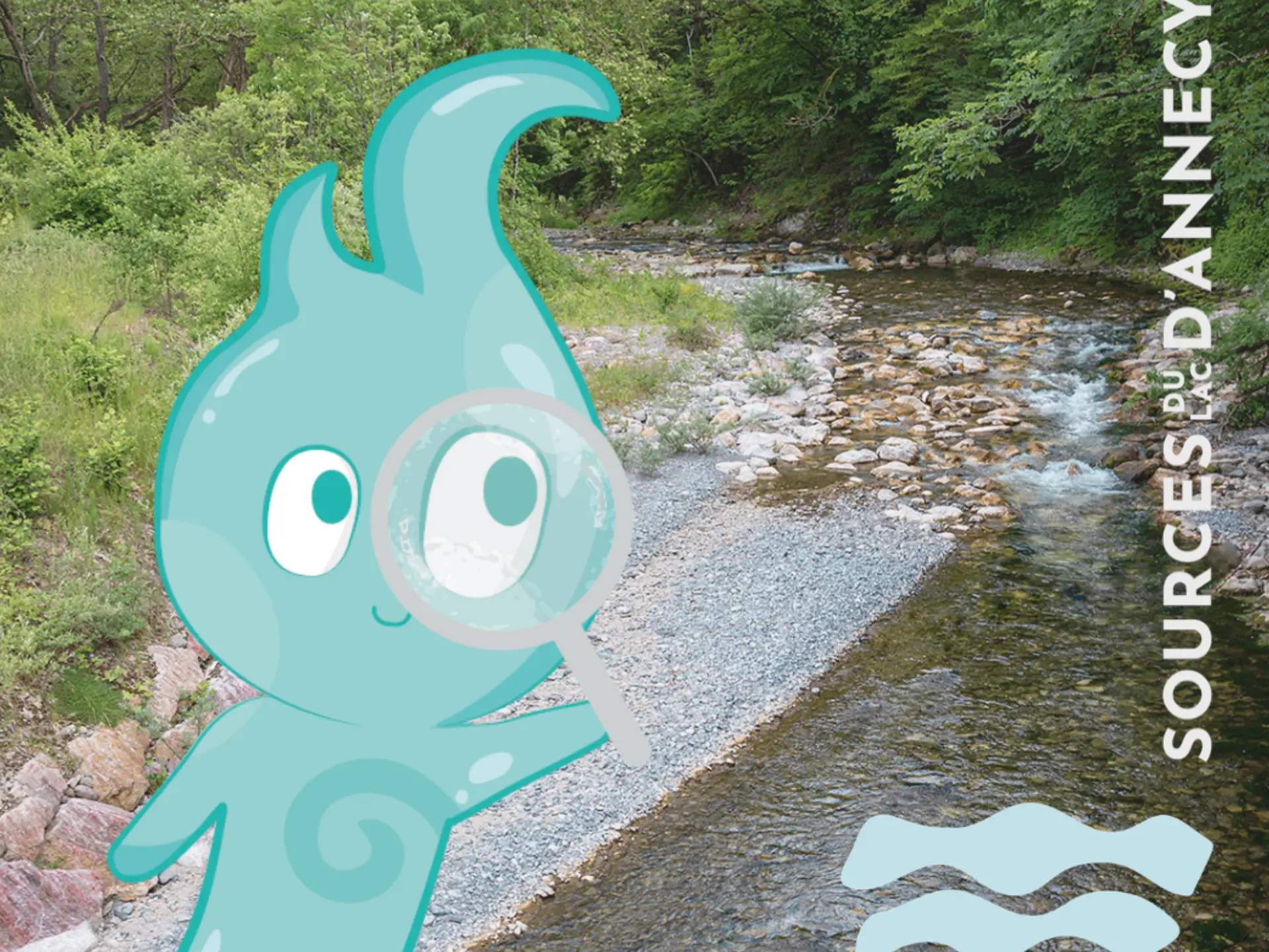 illustration d'un esprit de l'eau devant un cours d'eau