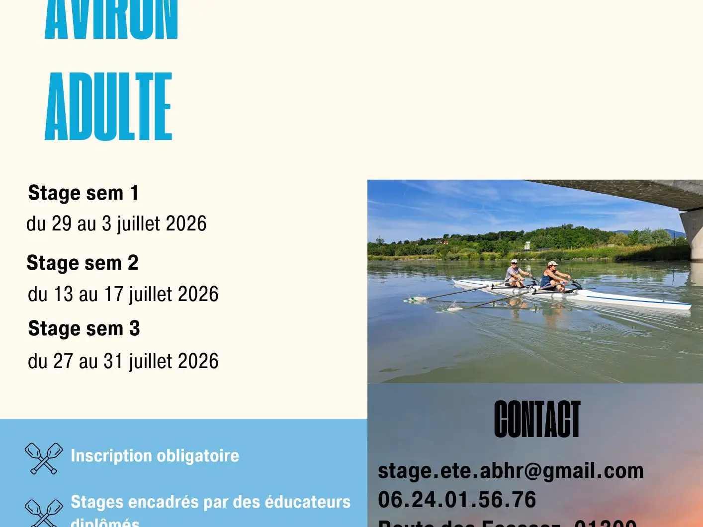 Stage d'été d'aviron pour adultes