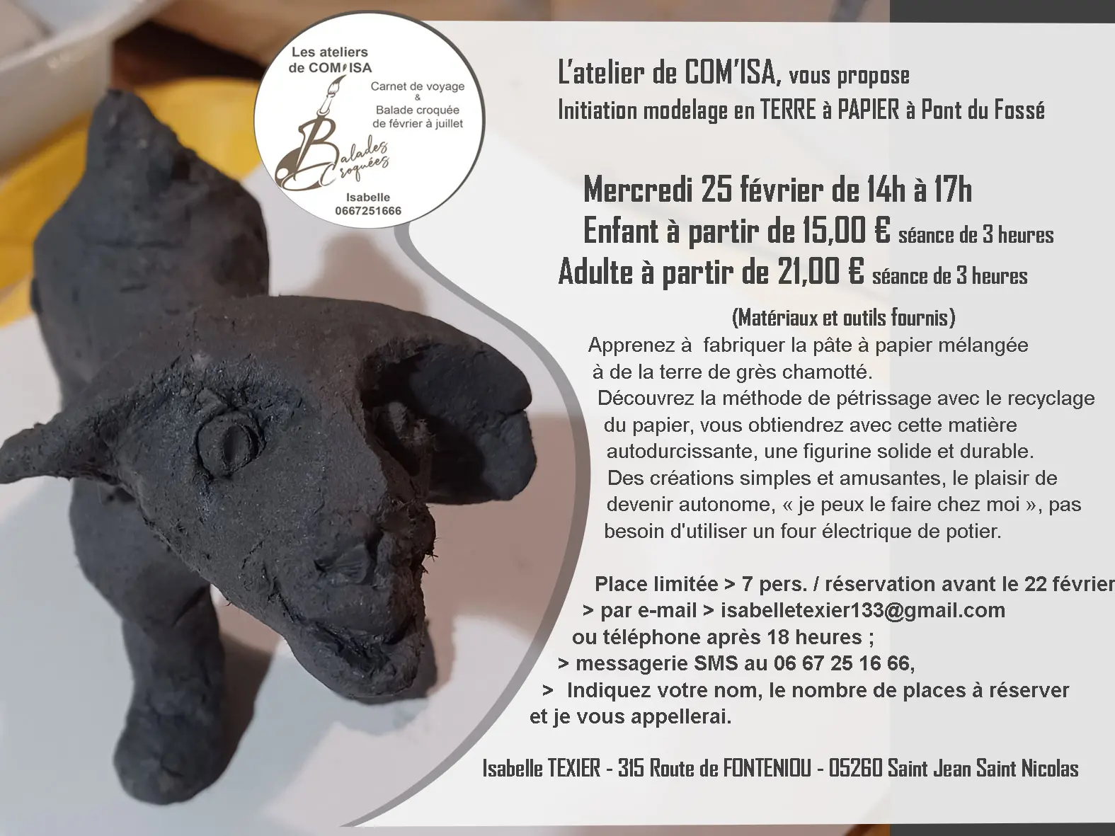 Atelier modelage terre à papier avec l'atelier Com'Isa