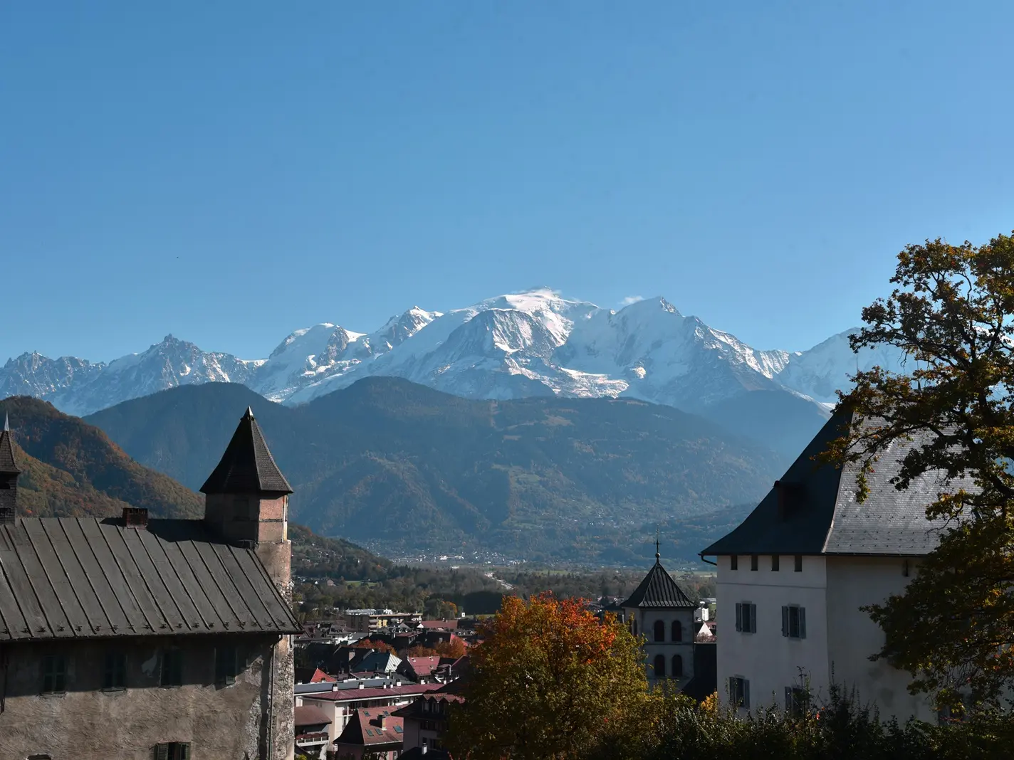 Vue sur la tour et le Mont-Blanc