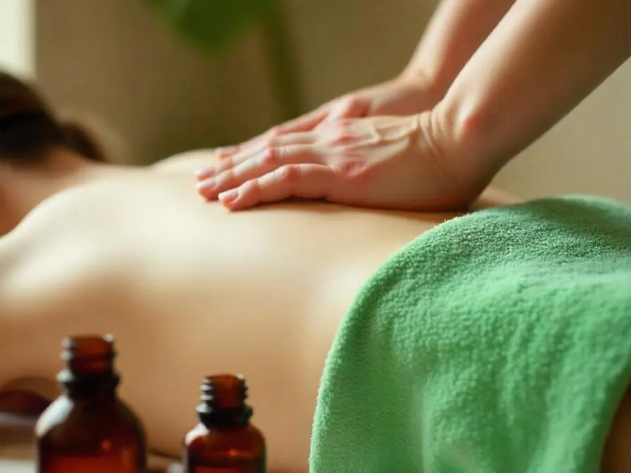 Personne recevant un massage aux huiles essentielles