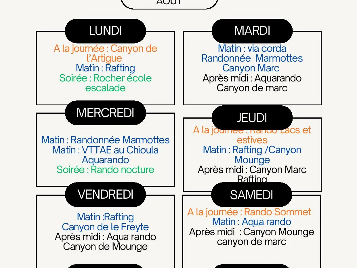 Du 10 au 16.08.Programme