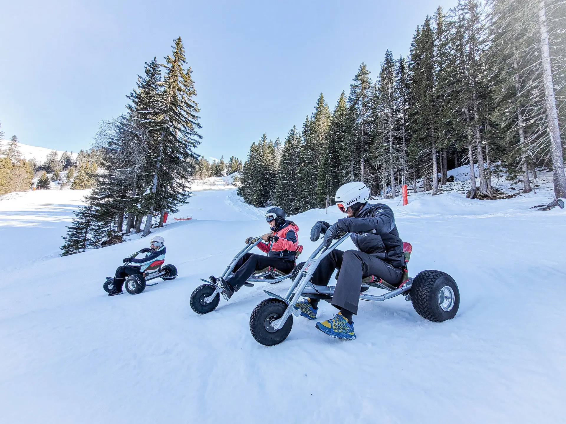 Groupe d'amis avec leur Mountain Kart