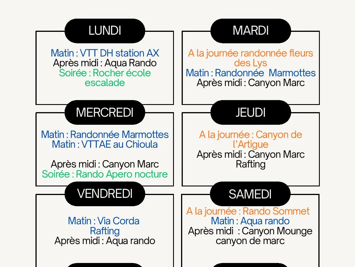 Du 27.07 au 02.08.Programme