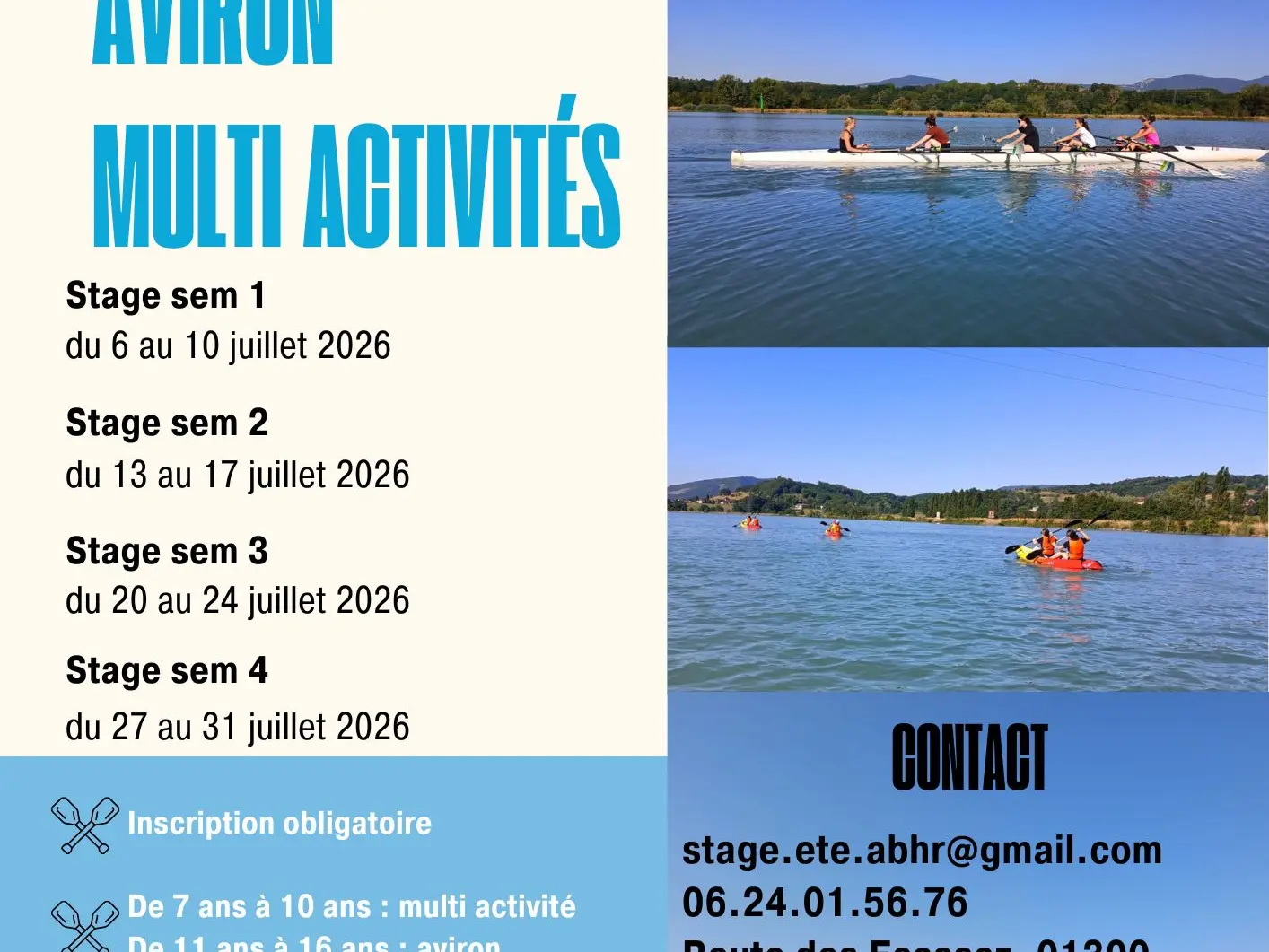 Stage d'été aviron et multiactivités pour les 7-10 ans et les 11-16 ans_Virignin