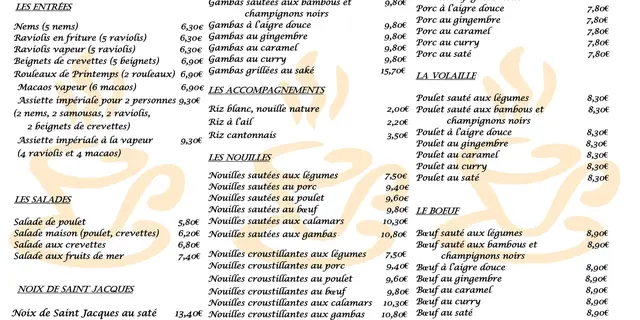 Menus Perles des Rizières